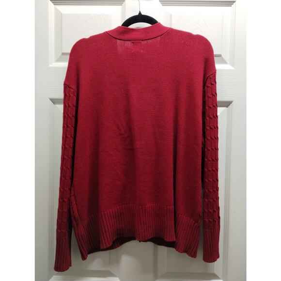 Anne Klein Size XL Red Cable Knit Jeweled Rhinestone Button Up Cardigan Sweater - Picture 3 of 7